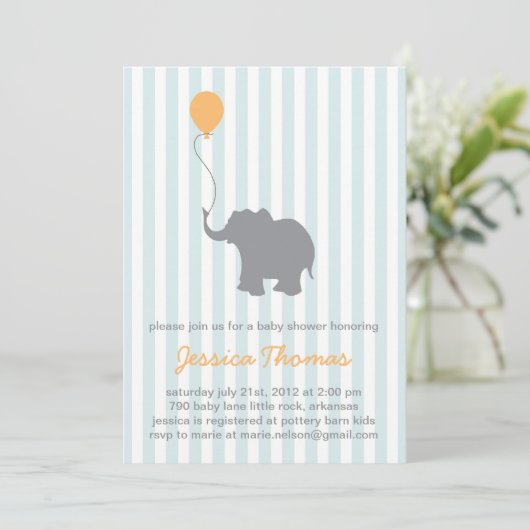 Invitation à la douche d'éléphant pour bébés (Debout devant)