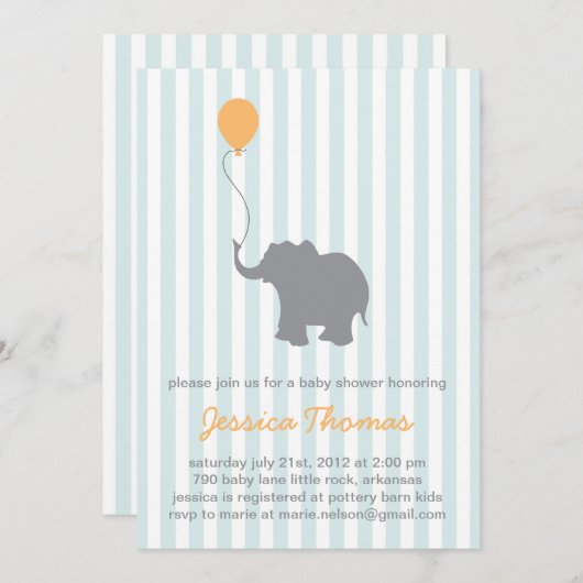 Invitation à la douche d'éléphant pour bébés (Devant / Derrière)