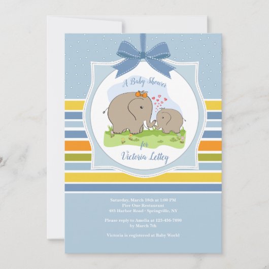 Invitation à la douche d'éléphant pour maman et bé (Devant)
