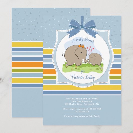 Invitation à la douche d'éléphant pour maman et bé (Devant / Derrière)