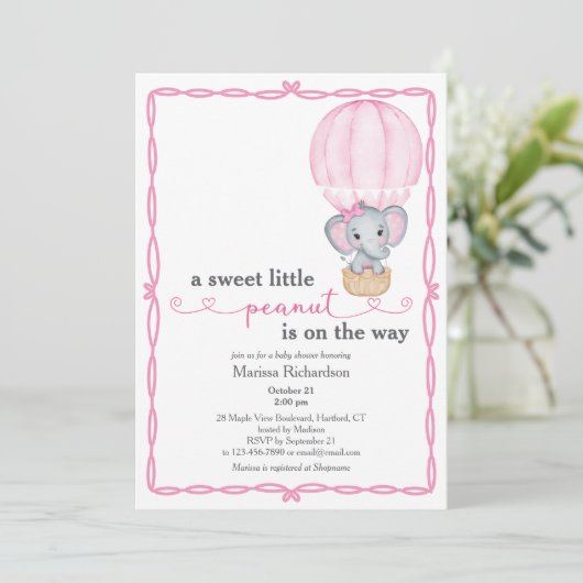 Invitation à la douche d'éléphant rose (Debout devant)