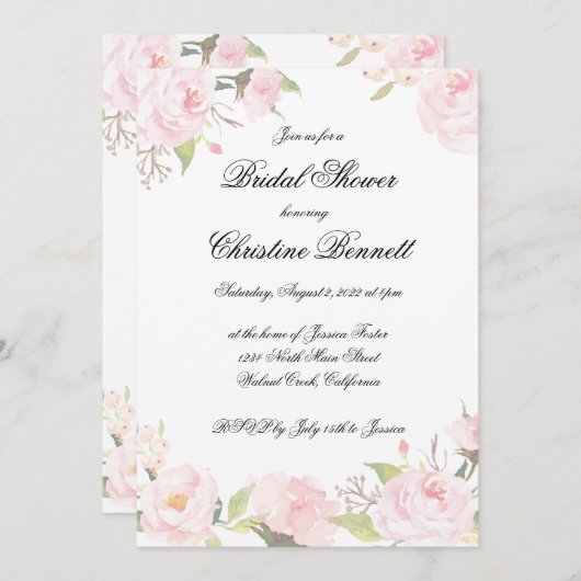 Invitation à la douche d'oiseaux florale de Blush (Devant / Derrière)