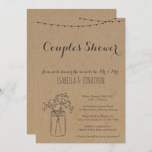 Invitation à la douche du couple Mariage nuptiale (Devant / Derrière)