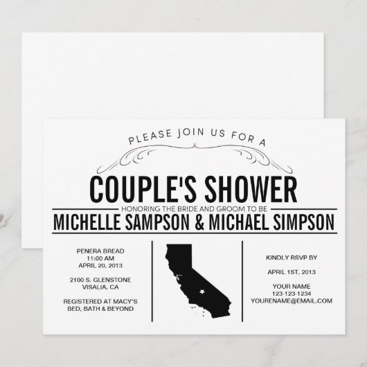 Invitation à la douche d'un couple (Devant / Derrière)