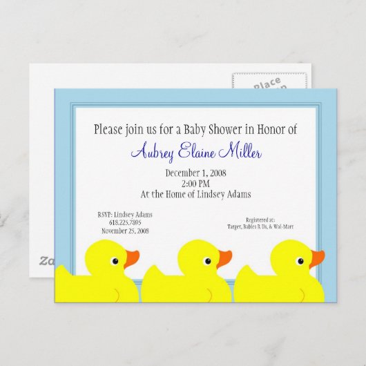 Invitation à la douche en caoutchouc bleu (Devant / Derrière)