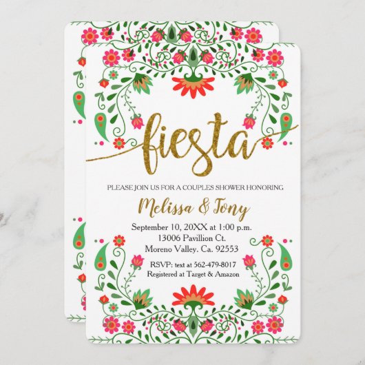 Invitation à la douche Fiesta Floral Couples (Devant / Derrière)