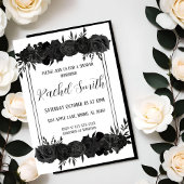 Invitation à la douche florale noire et blanche