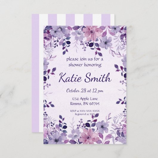 Invitation à la Douche Jardin Floral de Lavande (Devant / Derrière)