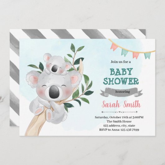 Invitation à la douche Koala (Devant / Derrière)