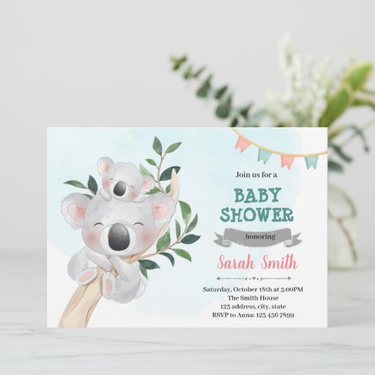 Invitation à la douche Koala (Debout devant)