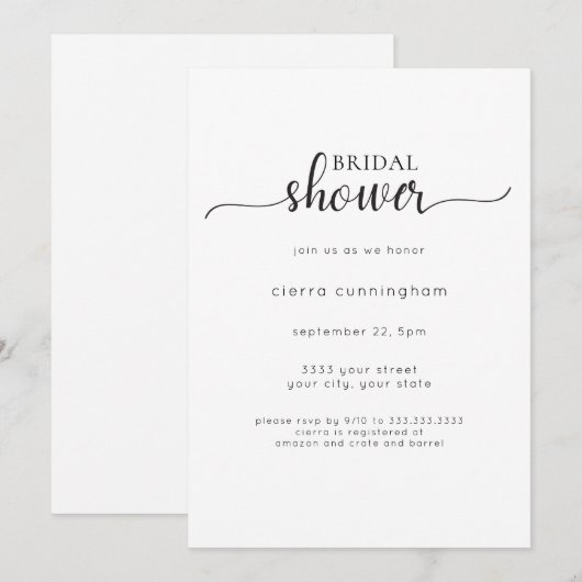 Invitation à la douche minimale noire et blanche (Devant / Derrière)