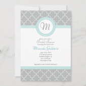 Invitation à la douche Monogramme bleu et gris (Devant)