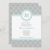 Invitation à la douche Monogramme bleu et gris (Devant / Derrière)