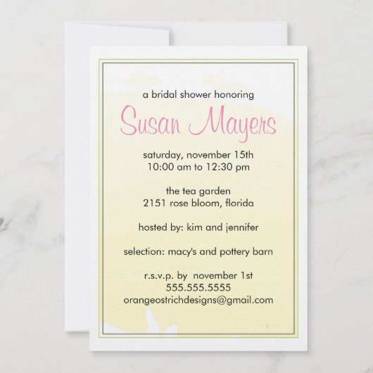 Invitation à la douche nuptiale (Dos)