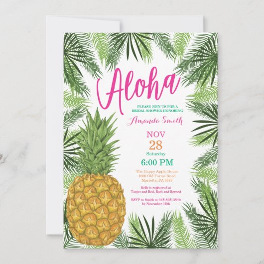 Invitation à la douche nuptiale à ananas tropical (Devant)