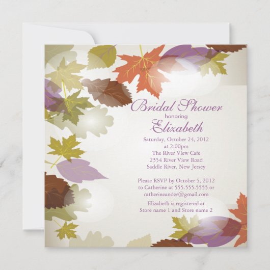 Invitation à la douche nuptiale à feuilles mauves (Devant)