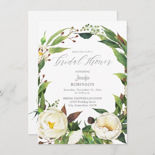 Invitation à la douche nuptiale à fleurs blanches  (Devant / Derrière)