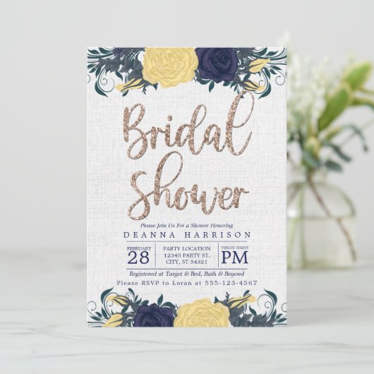 Invitation à la douche nuptiale à fleurs bleues et (Debout devant)