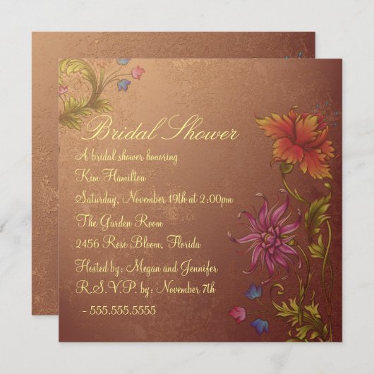 Invitation à la douche nuptiale à fleurs d'orange  (Devant / Derrière)