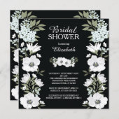 Invitation à la douche nuptiale à fleurs noires bl (Devant / Derrière)