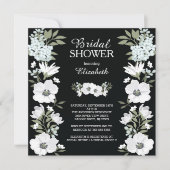 Invitation à la douche nuptiale à fleurs noires bl (Devant)