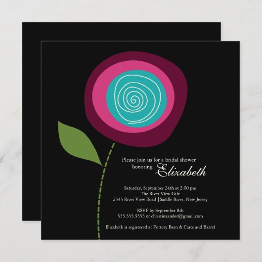 Invitation à la douche nuptiale à fleurs roses mod (Devant / Derrière)