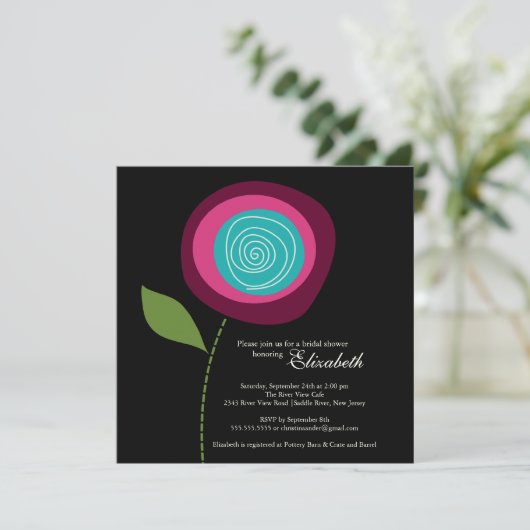 Invitation à la douche nuptiale à fleurs roses mod (Debout devant)