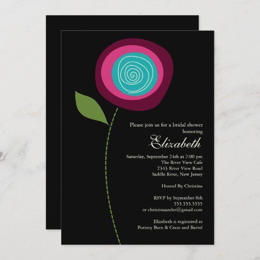 Invitation à la douche nuptiale à fleurs roses mod (Devant / Derrière)
