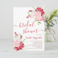 Invitation à la douche nuptiale à fleurs rouge et