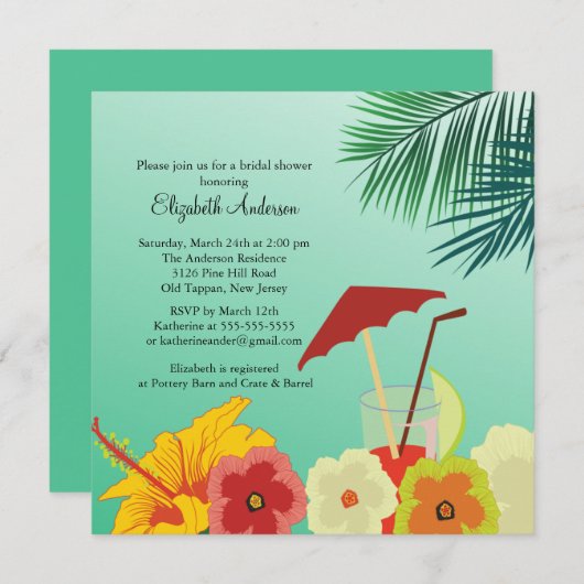 Invitation à la douche nuptiale à fleurs tropicale (Devant / Derrière)