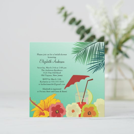 Invitation à la douche nuptiale à fleurs tropicale (Debout devant)