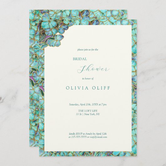 Invitation à la douche nuptiale à fleurs turquoise (Devant / Derrière)
