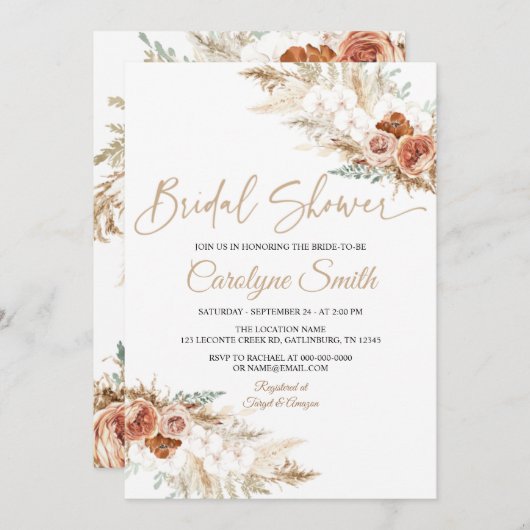 Invitation à la douche nuptiale à gazon Pampas (Devant / Derrière)