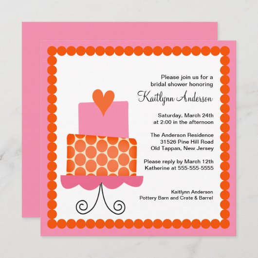 Invitation à la douche nuptiale à la mode de Cake (Devant / Derrière)