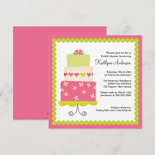 Invitation à la douche nuptiale à la mode de Cake (Devant / Derrière)