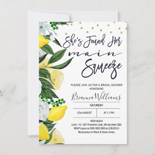 Invitation à la douche nuptiale à la pression de c (Devant)