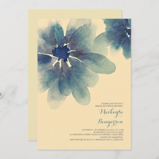 invitation à la douche nuptiale à l'aquarelle fleu (Devant / Derrière)