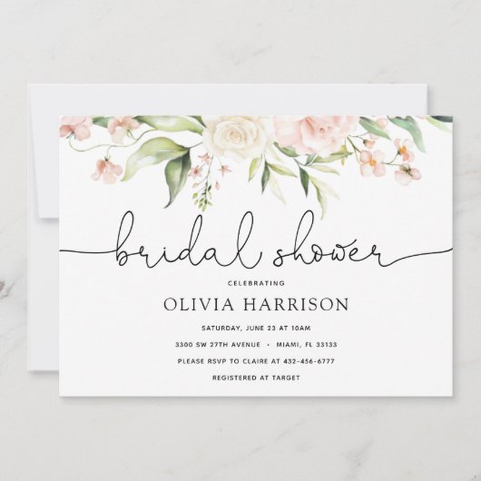 Invitation à la douche nuptiale à l'eau vive et ve (Devant)