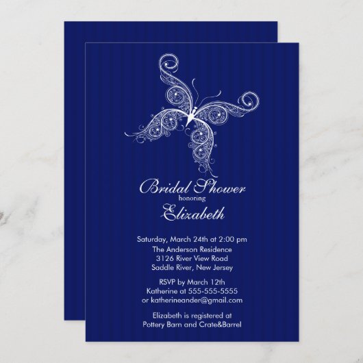 Invitation à la douche nuptiale à papillon bleu (Devant / Derrière)