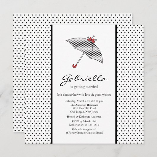 Invitation à la douche nuptiale à parapluie noir e (Devant / Derrière)