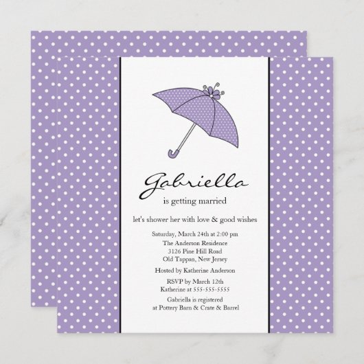 Invitation à la douche nuptiale à parapluie violet (Devant / Derrière)