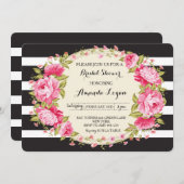 Invitation à la douche nuptiale à rayures florales (Devant / Derrière)