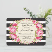 Invitation à la douche nuptiale à rayures florales (Debout devant)