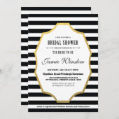 Invitation à la douche nuptiale à rayures noir et  (Devant / Derrière)