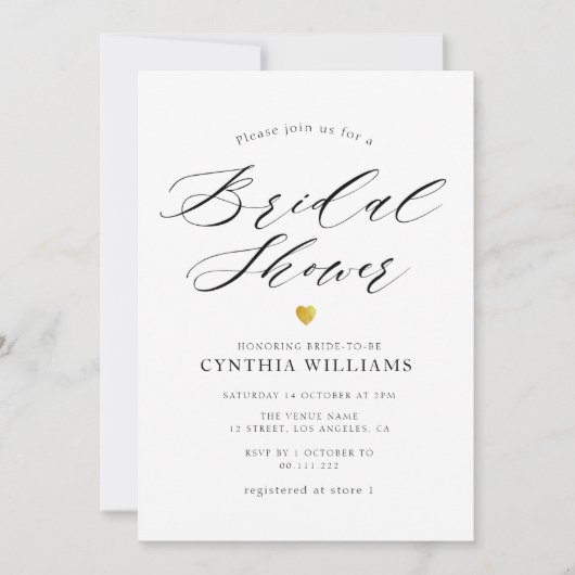 invitation à la douche nuptiale à script simple (Devant)