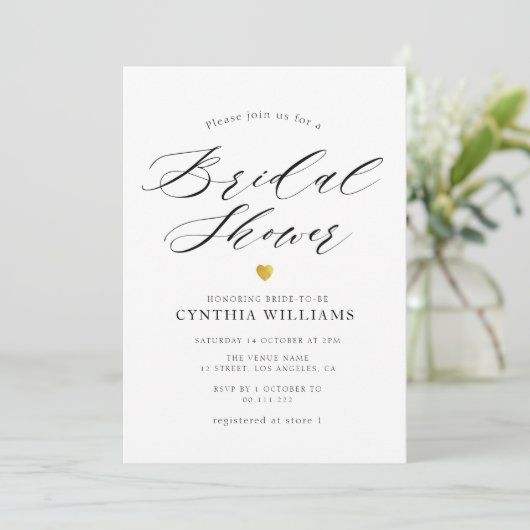 invitation à la douche nuptiale à script simple (Debout devant)