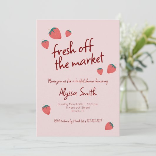 Invitation à la douche nuptiale à thème fraise (Debout devant)