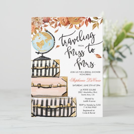 Invitation à la douche nuptiale à thème Voyage (Debout devant)