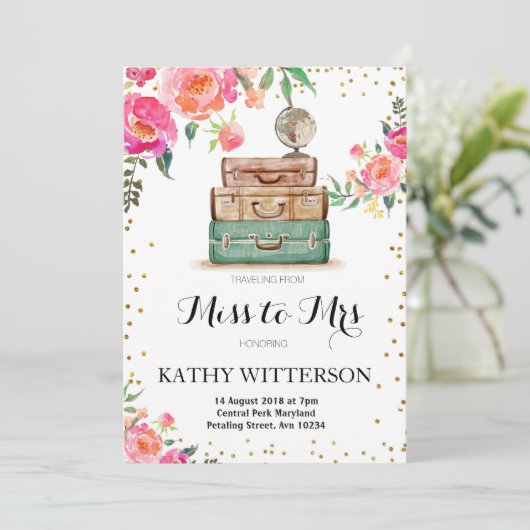 Invitation à la douche nuptiale à thème Voyage (Debout devant)