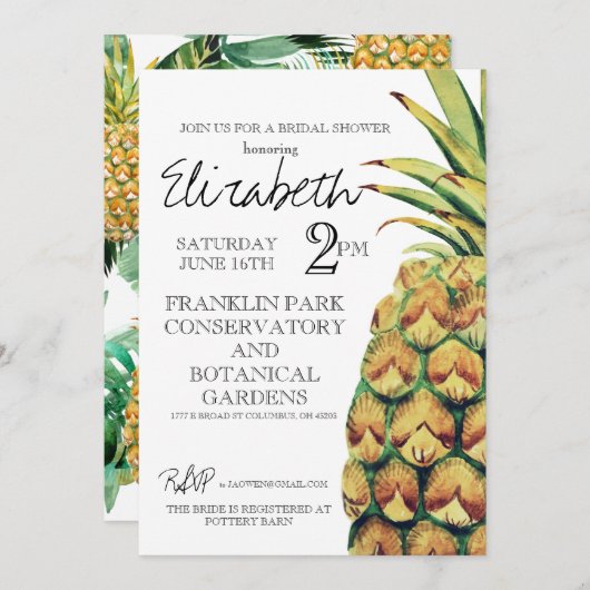 Invitation à la douche nuptiale ananas (Devant / Derrière)
